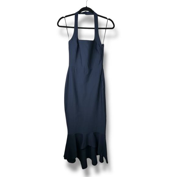 Lulus NWOT Londa Dark Navy Blue Halter Neck Trumpet Bodycon Knit Midi Dress XS - Picture 3 of 10